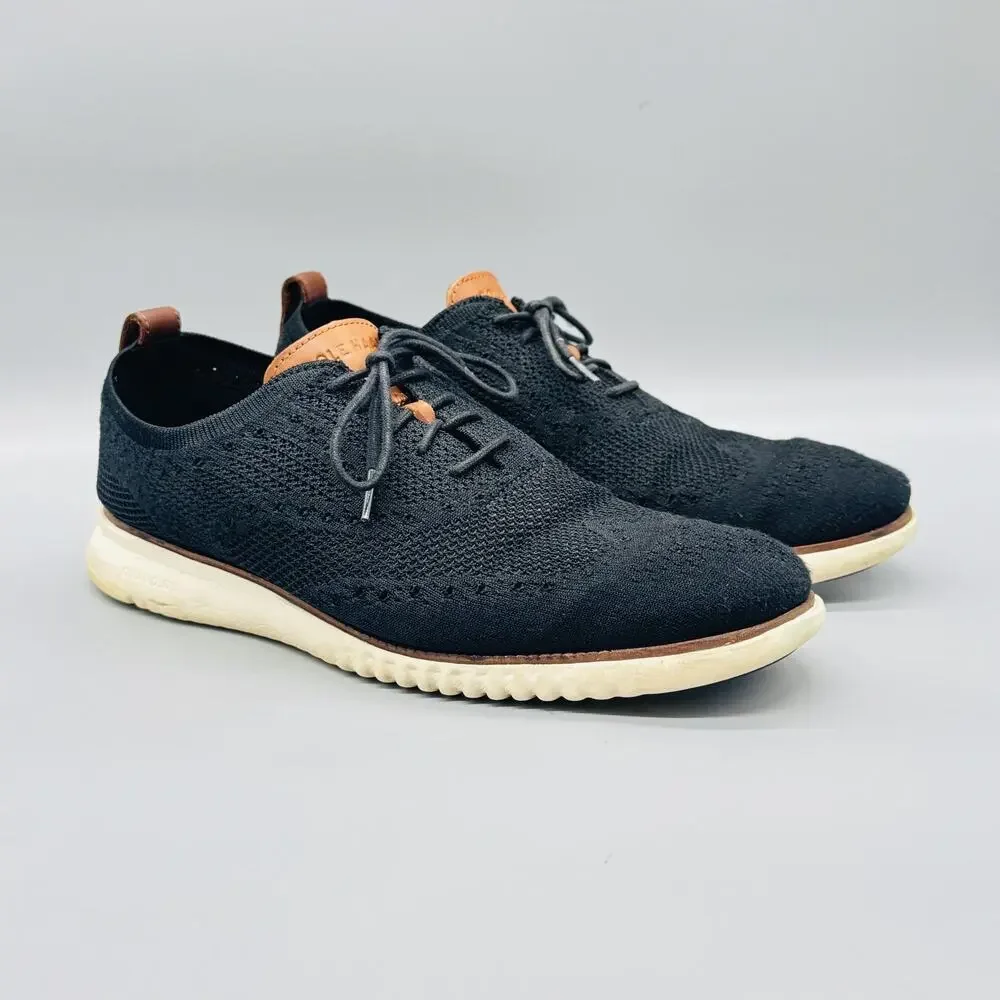 Cole Haan Shoes Mens 10.5 Black Knit Zerogrand Stitchlite Wingtip Sneakers